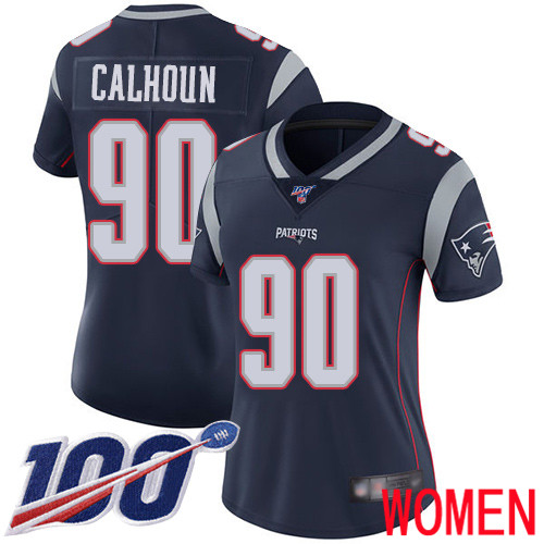 New England Patriots Football #90 100th Limited Navy Blue Women Shilique Calhoun Home NFL Jersey